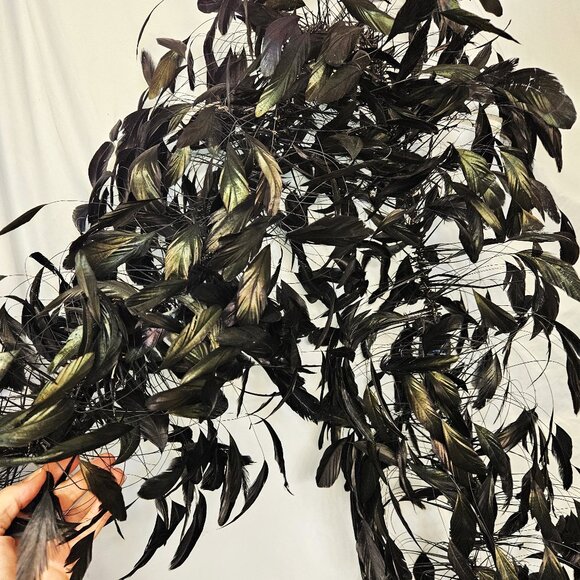 Huge Marlene Dietrich black vintage feather boa stripped coq feathers free ship - Picture 7 of 11